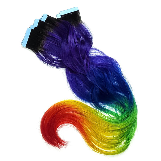 Purple rainbow tape in human hair extensions