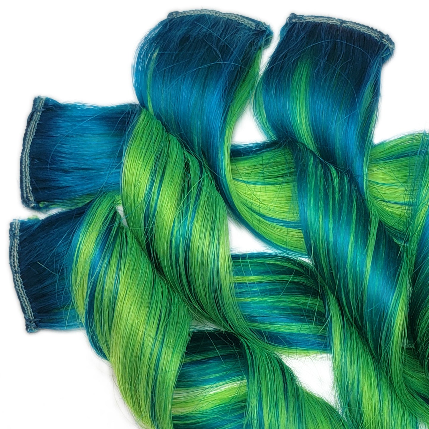 Lime Spell Aqua Blue and Lime Green Clip in Human Hair Extensions Highlights