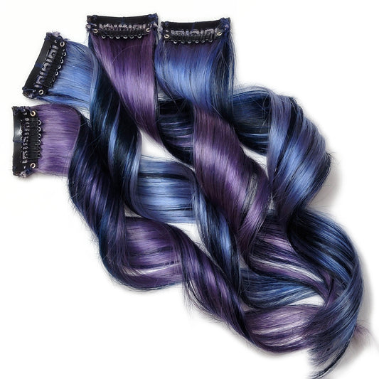 10 inch Moonlight Blue and Purple Clip in Human Hair Extensions Highlights (Ready to Ship) (Copy)