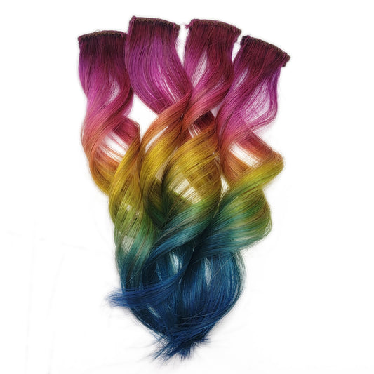 10 inch Pink Element Rainbow Clip in Human Hair Extensions Highlights (Ready to Ship)