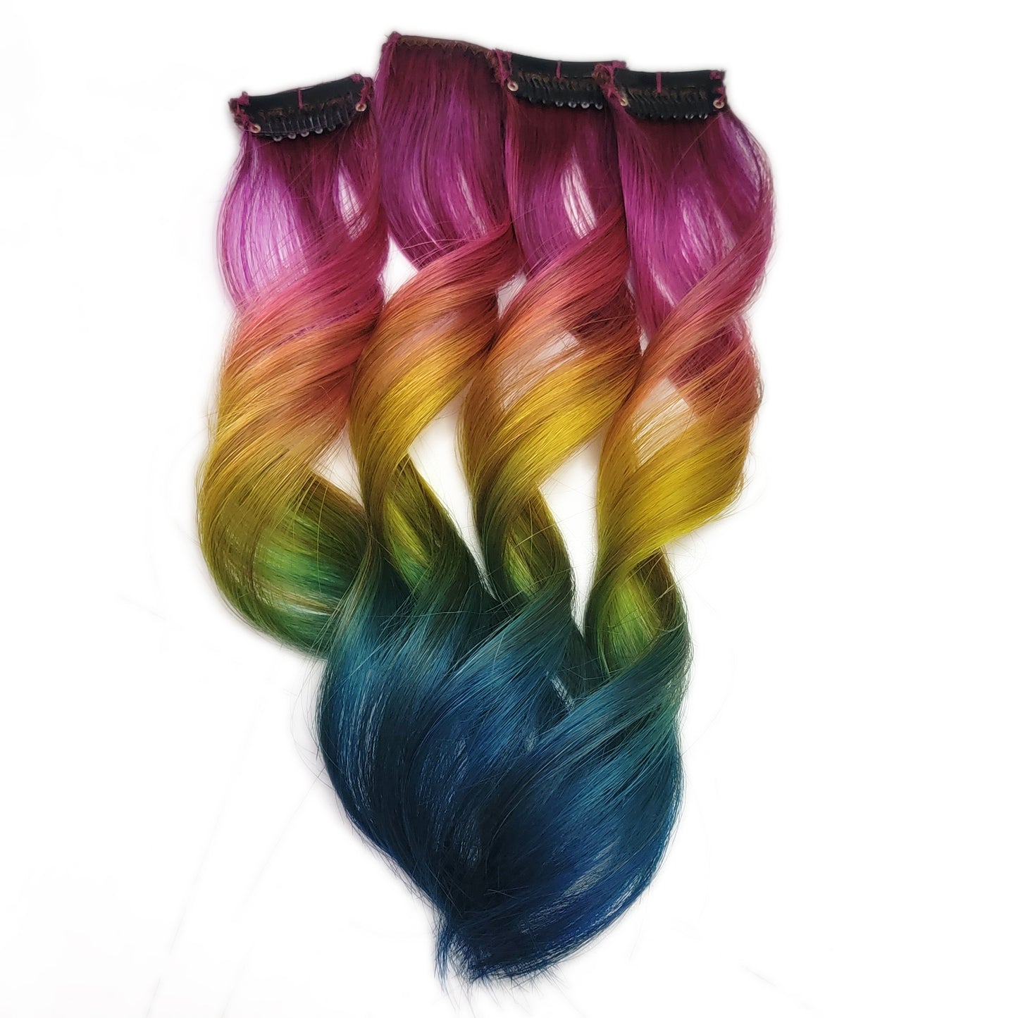 Pink Element Rainbow Clip in Human Hair Extensions Highlights