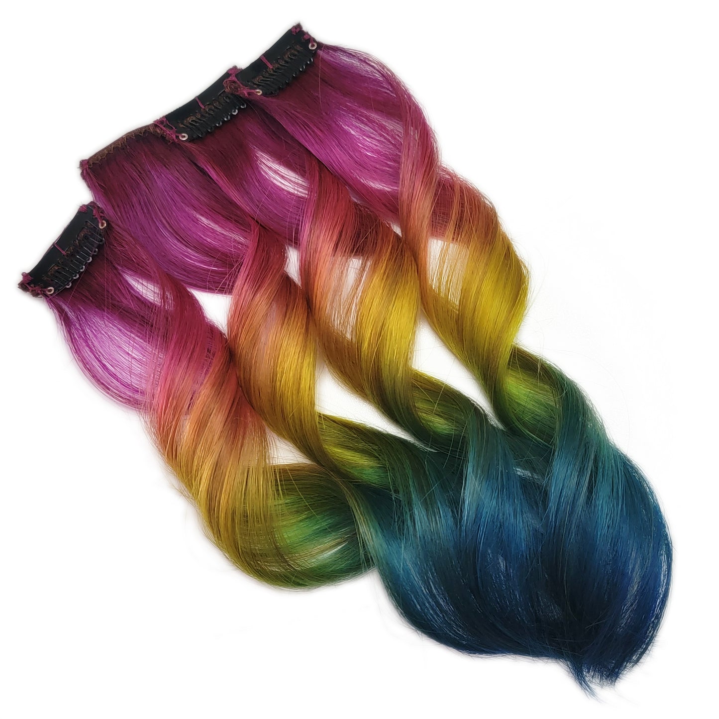 Pink Element Rainbow Clip in Human Hair Extensions Highlights