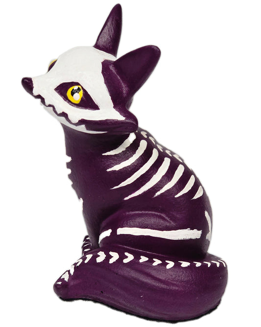 Purple skeleton Fox Puppy figurine on a white background