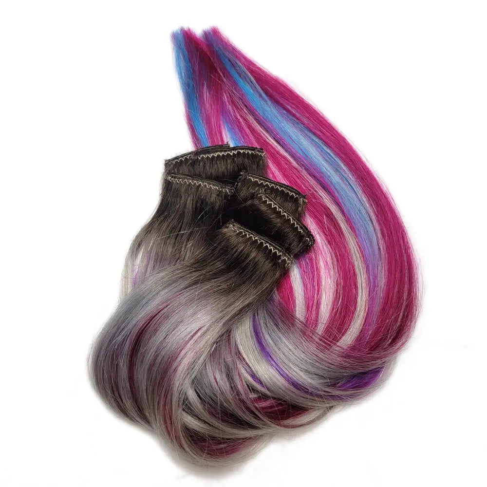 ombre colored silver pink red and blue hair