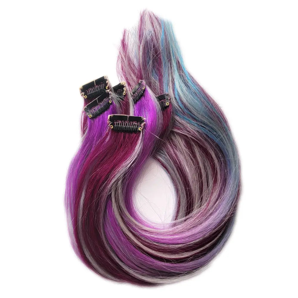 silver pink red and blue ombre hair