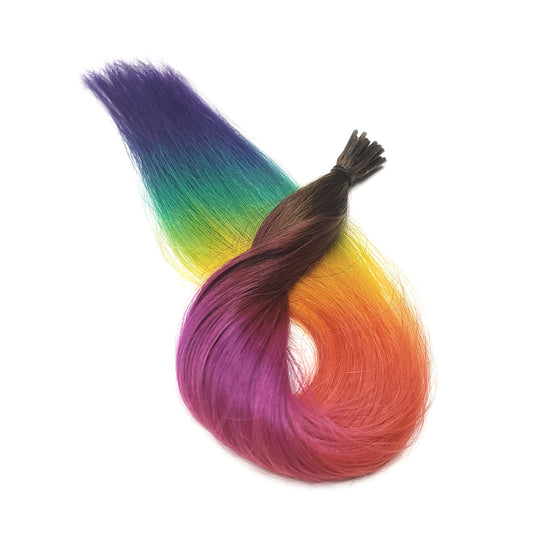 Rainbow Colored I tip Fusion Bead Ombre Human Hair Extensions
