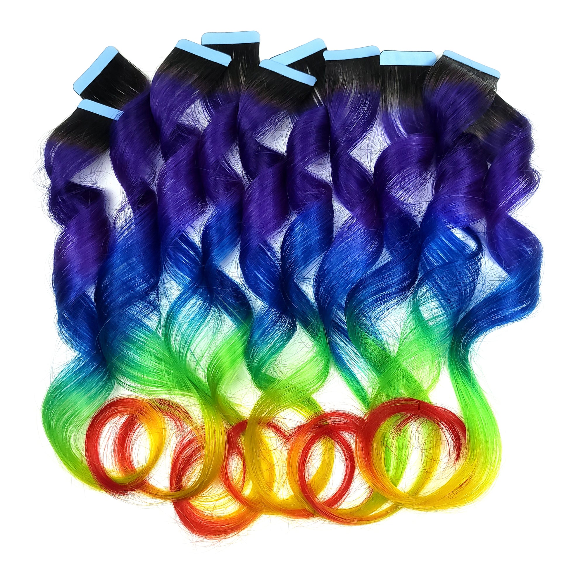 black root rainbow tape in human hair extensions