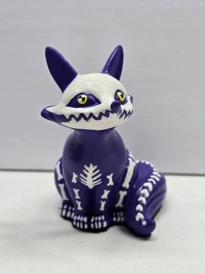 Cute halloween figure of a fox skeleton with yellow eyes
