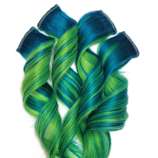 12 inch Lime Spell Aqua Blue and Lime Green Clip in Human Hair Extensions (Ready to Ship)