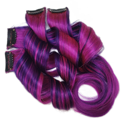 Violet Splash - Purple and Violet Pink Clip in Human Hair Extensions Highlights