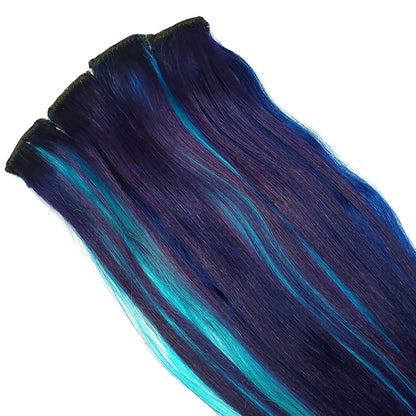 Mood - Blue and Purple Clip in Human Hair Extensions Highlights