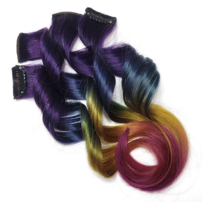 Purple Rainbow Ombre Clip in Human Hair Extensions Highlights