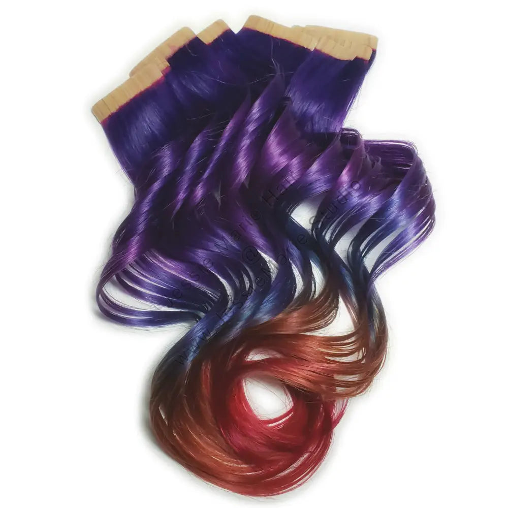 Purple Rainbow Ombre Tape in Human Hair Extensions