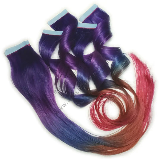 Purple Rainbow Ombre Tape in Human Hair Extensions