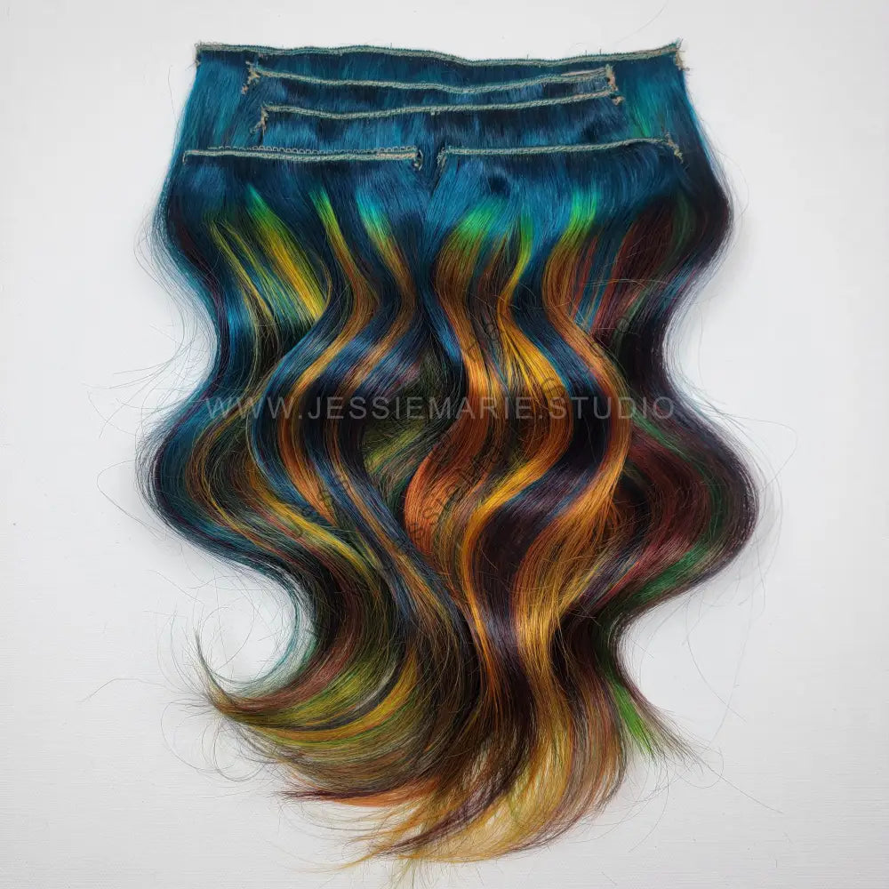 emerald ombre with yellow green orange mahogany red ombre color melt hair extensions for fall hairstyles