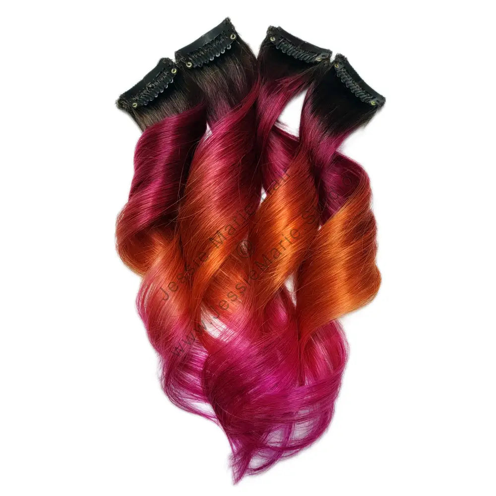 curly red orange and pink ombre hair