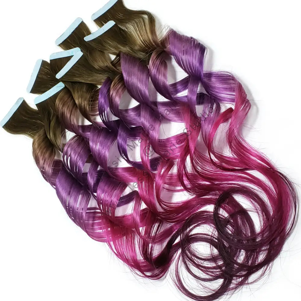 purple to burgundy ombre tape in remy human hair extensions