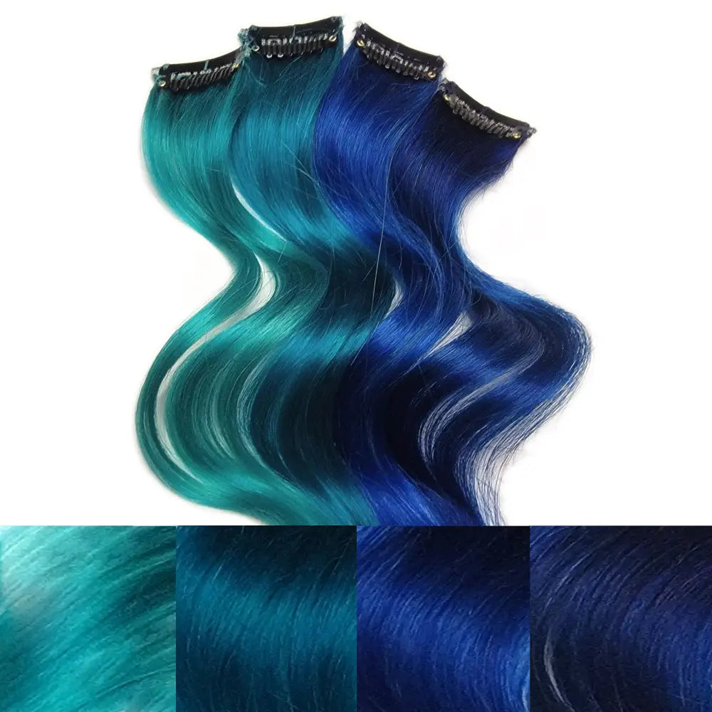 blue colored highlights - light blue, dark blue, indigo and teal blue pastel