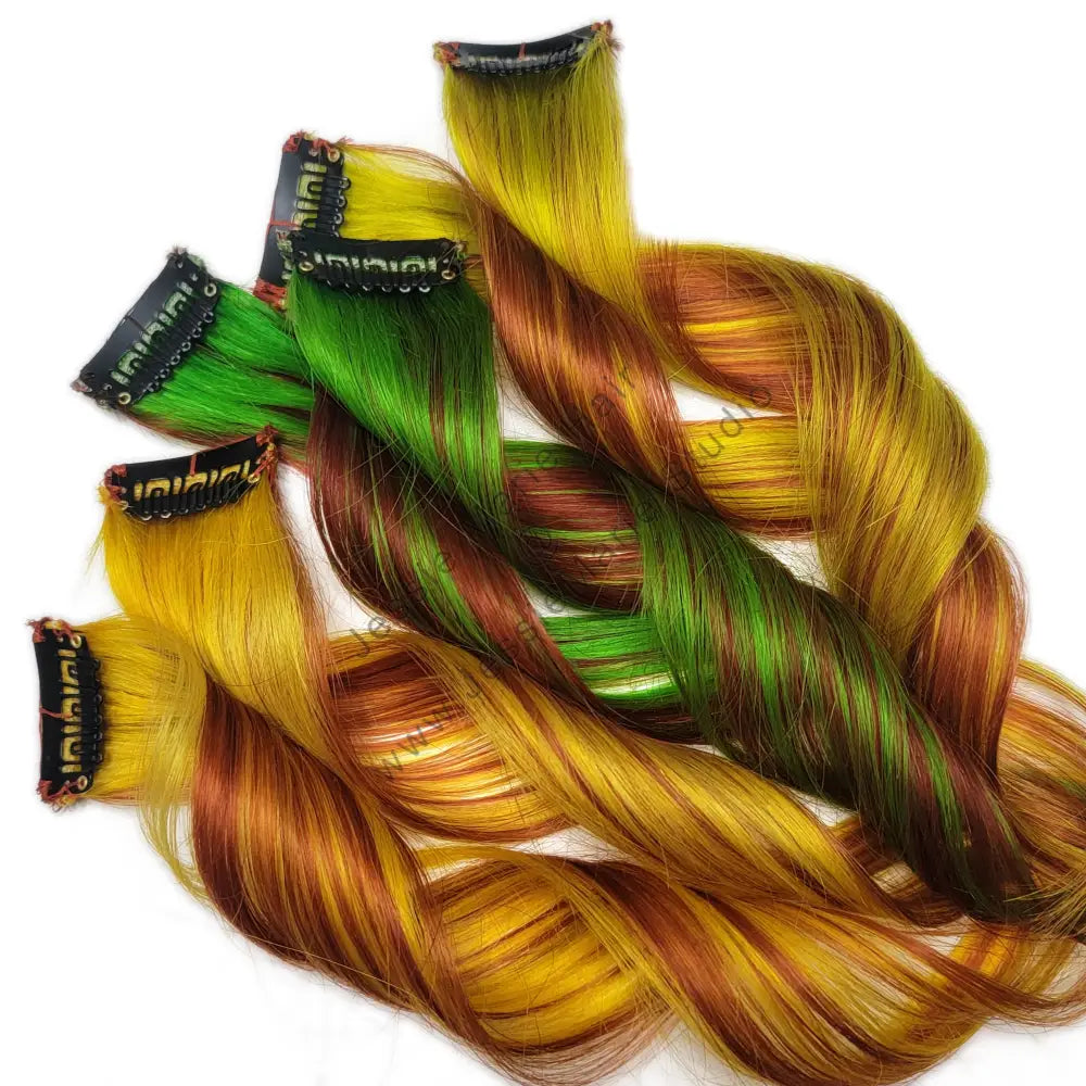 fall colored hairstyles copper green and yellow 