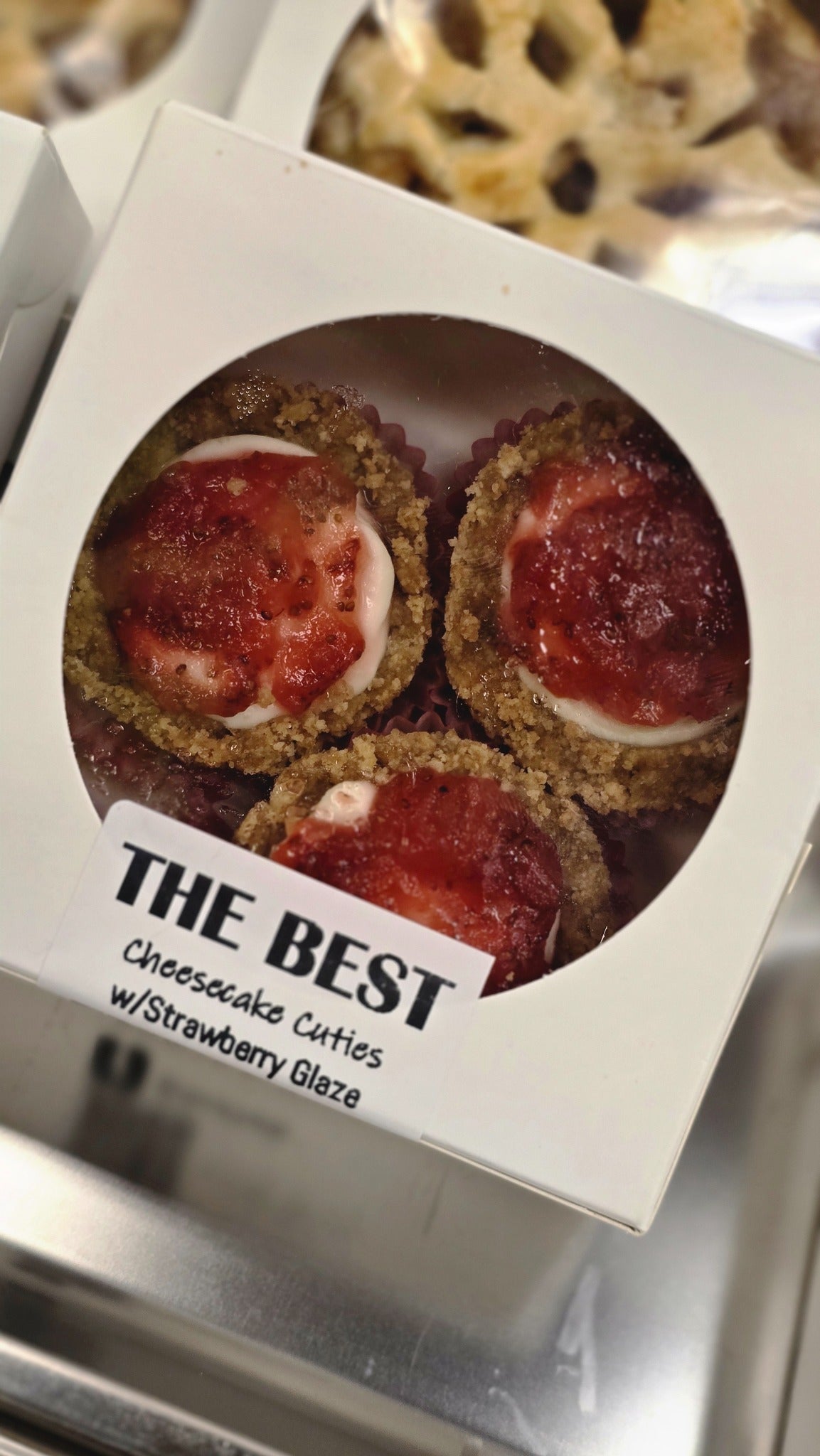 Strawberry Cheesecake Cuties in a three-piece bakery box
