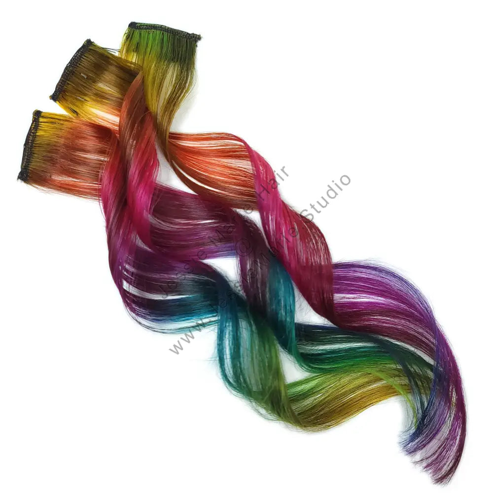 colorful rainbow clip in human hair extensions
