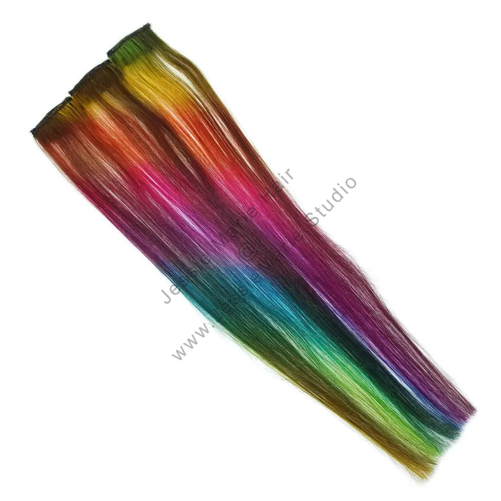 Colored Rainbow clip in human hair extensions