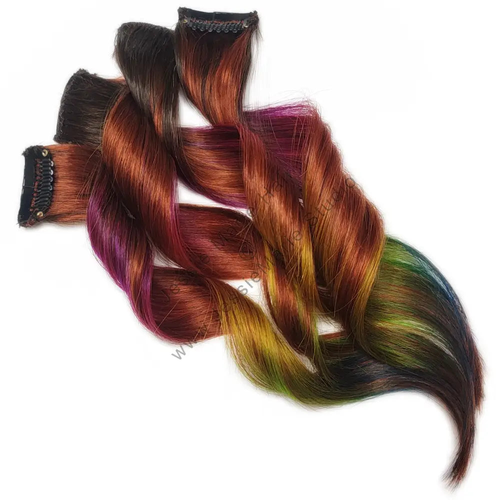 rainbow highlights in copper auburn hair