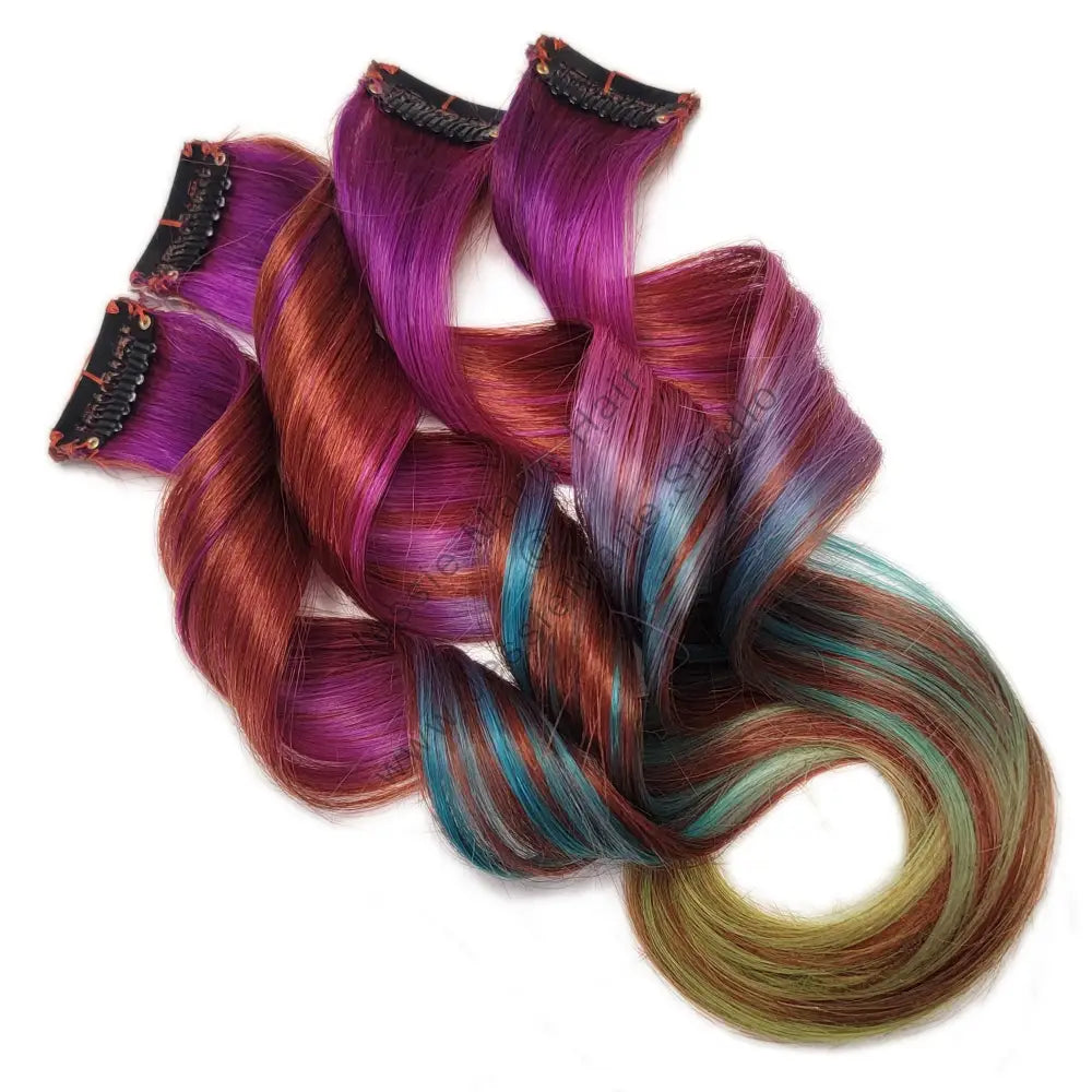 violet pink and purple with blue and green ombre hair