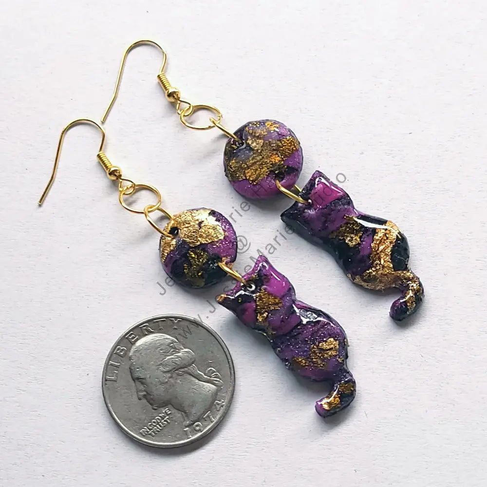 Fuchsia Pinkish Purple Cat Earrings