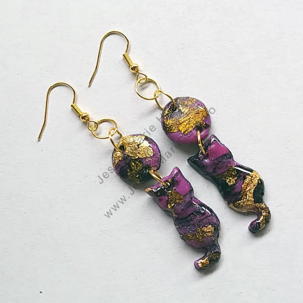 Fuchsia Pinkish Purple Cat Earrings