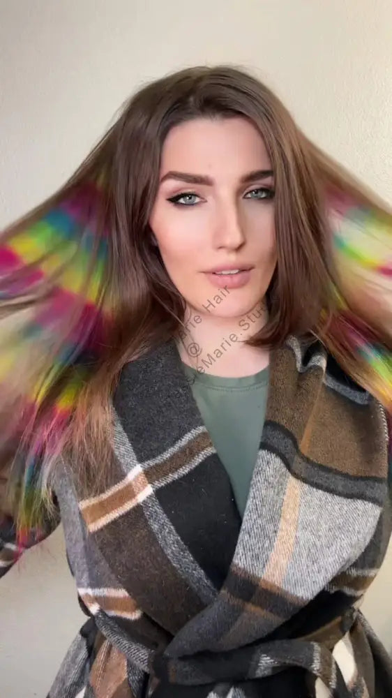 prism Rainbow highlights in brown hair