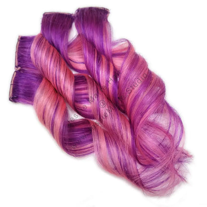 Purple and Pink Unicorn Colored Clip in Human Hair Extensions