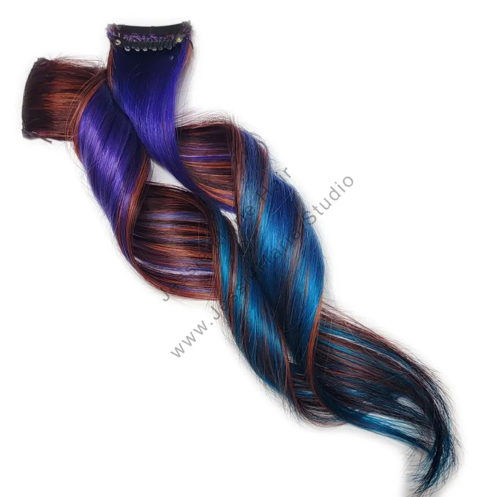copper purple and teal clip in hair extensions