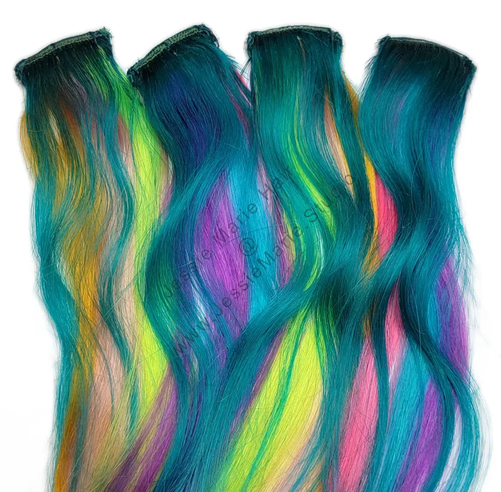mermaid colored clip in hair extensions