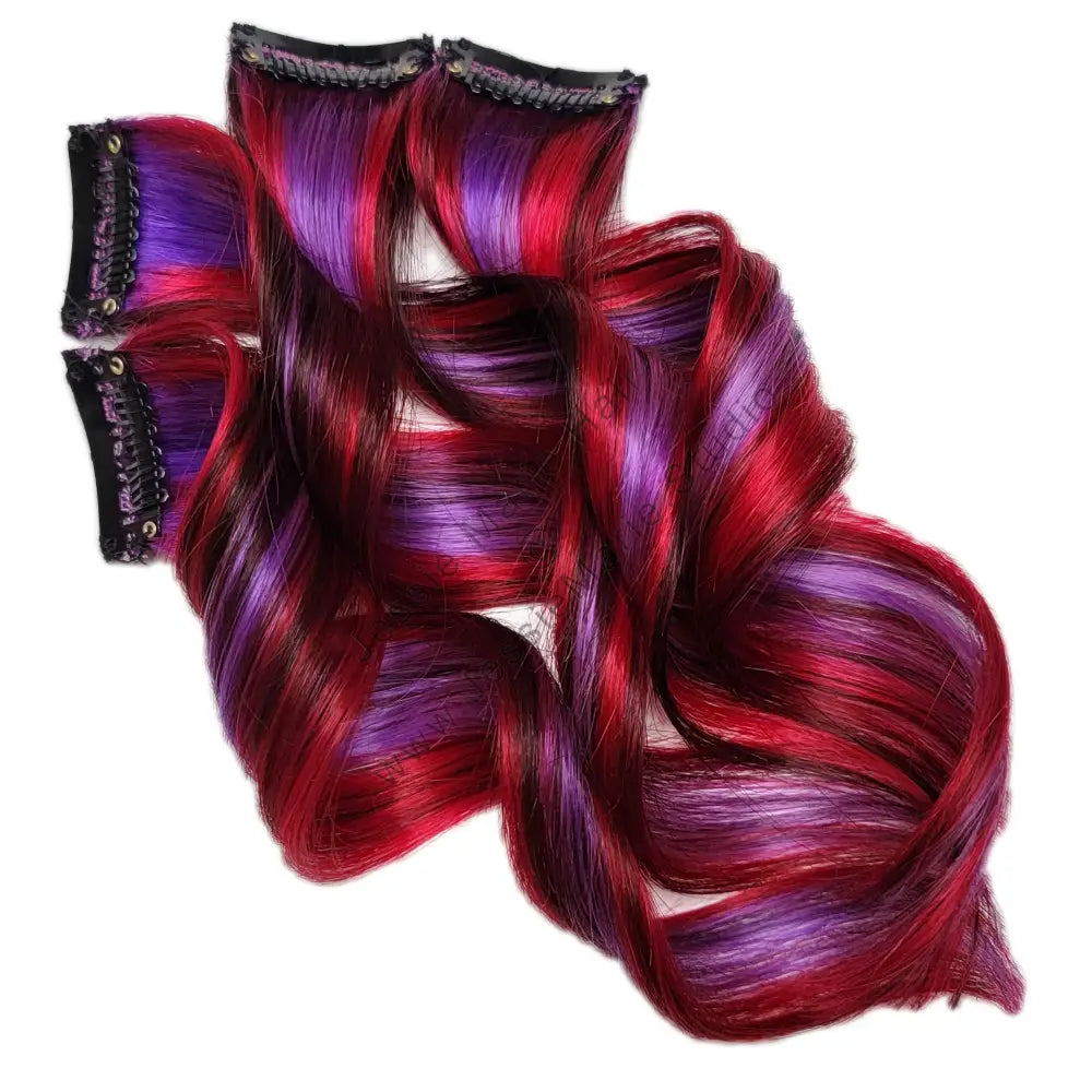 purple and red clip n human hair extensions 99j