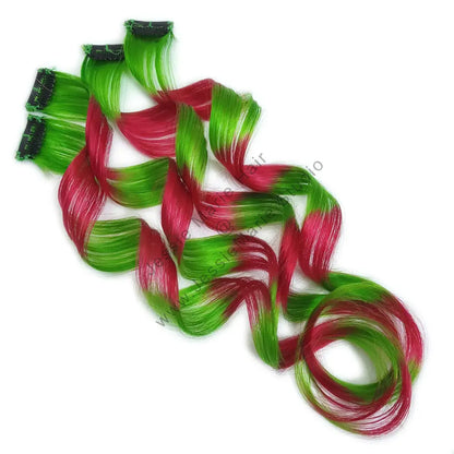 Red and Green Clip in Hair Extensions