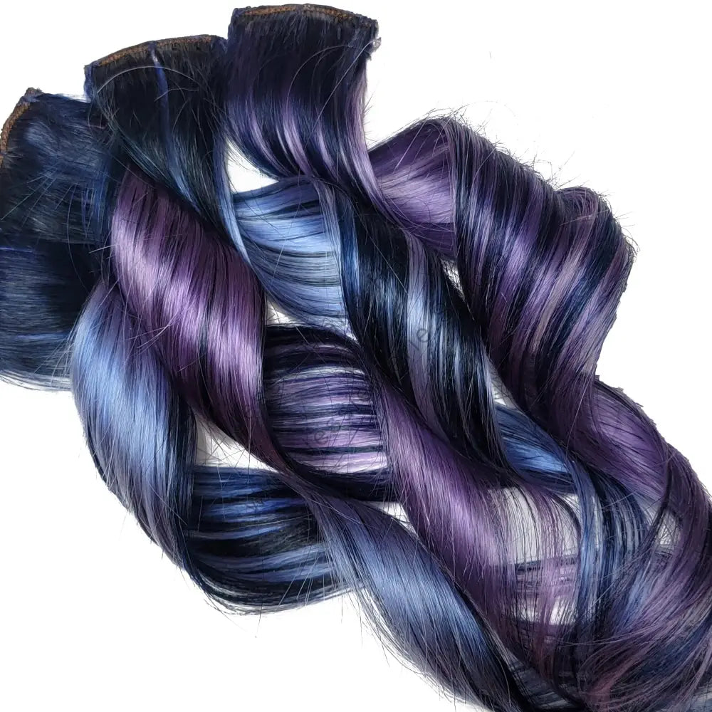 blue and purple highlights on dark hair
