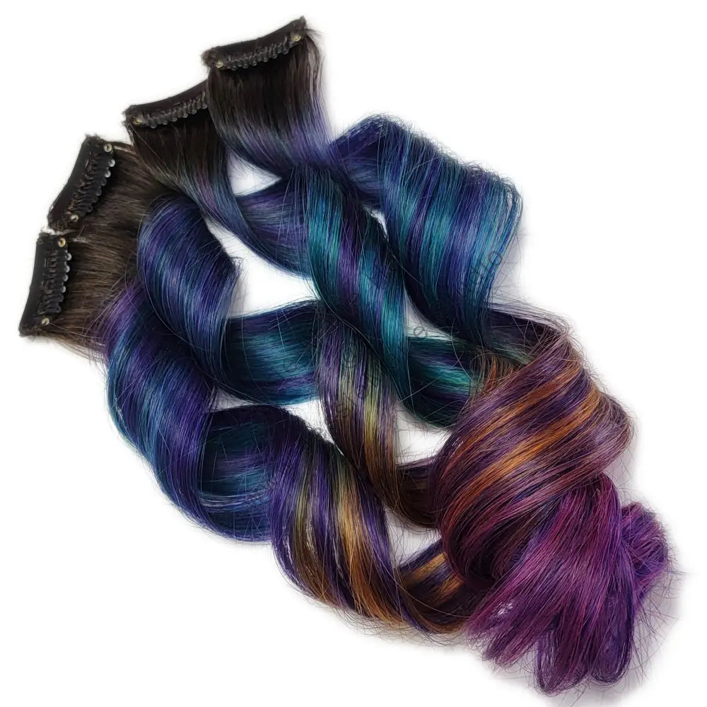 Nebula colored hair - purple teal ombre color melt hairstyles
