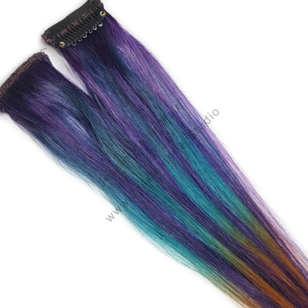 rainbow colored clip in hair extensions