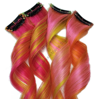 neon pink orange and yellow colored hair