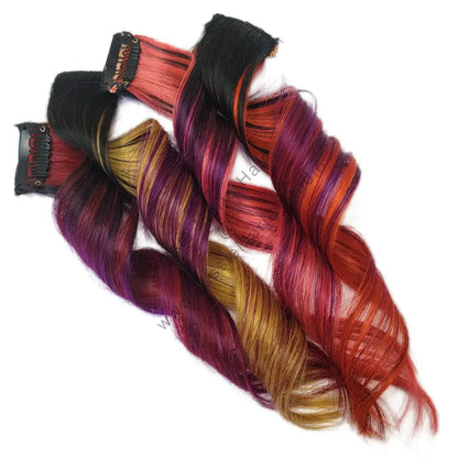 red orange purple pink and yellow colored ombre hair