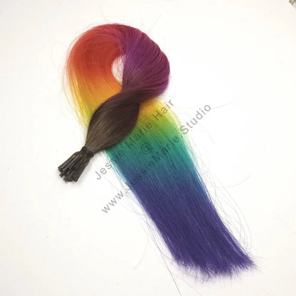 rainbow highlights for brown hair - colorful i tip human hair extensions
