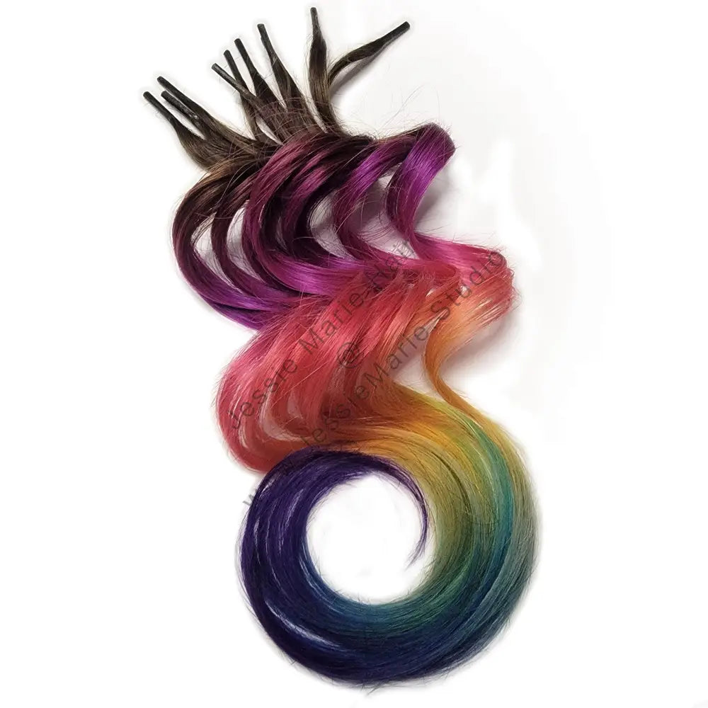 rainbow vibrant colored i tip human hair extensions pink red yellow and blue