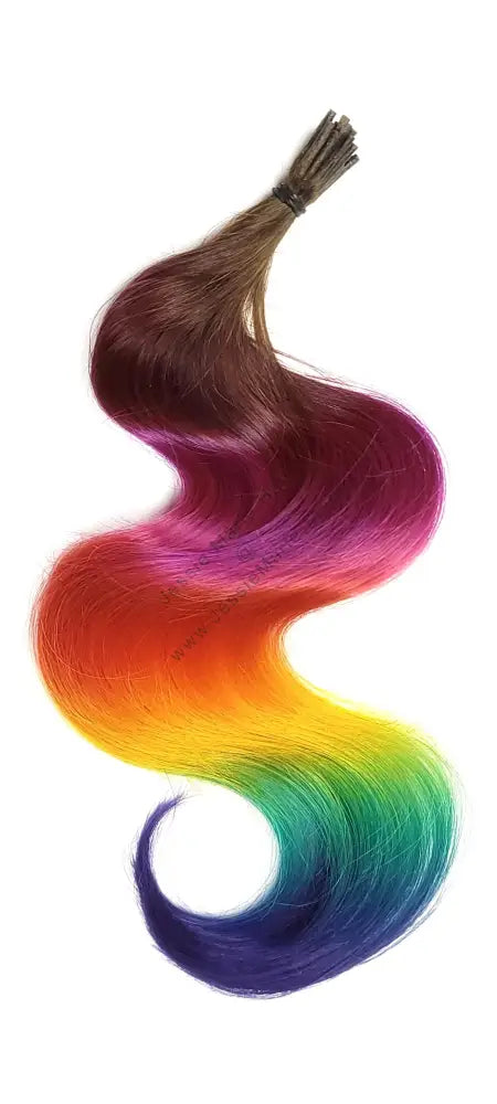 Pink colorful i tip fusion bead human hair extensions - prism rainbow hair extensions