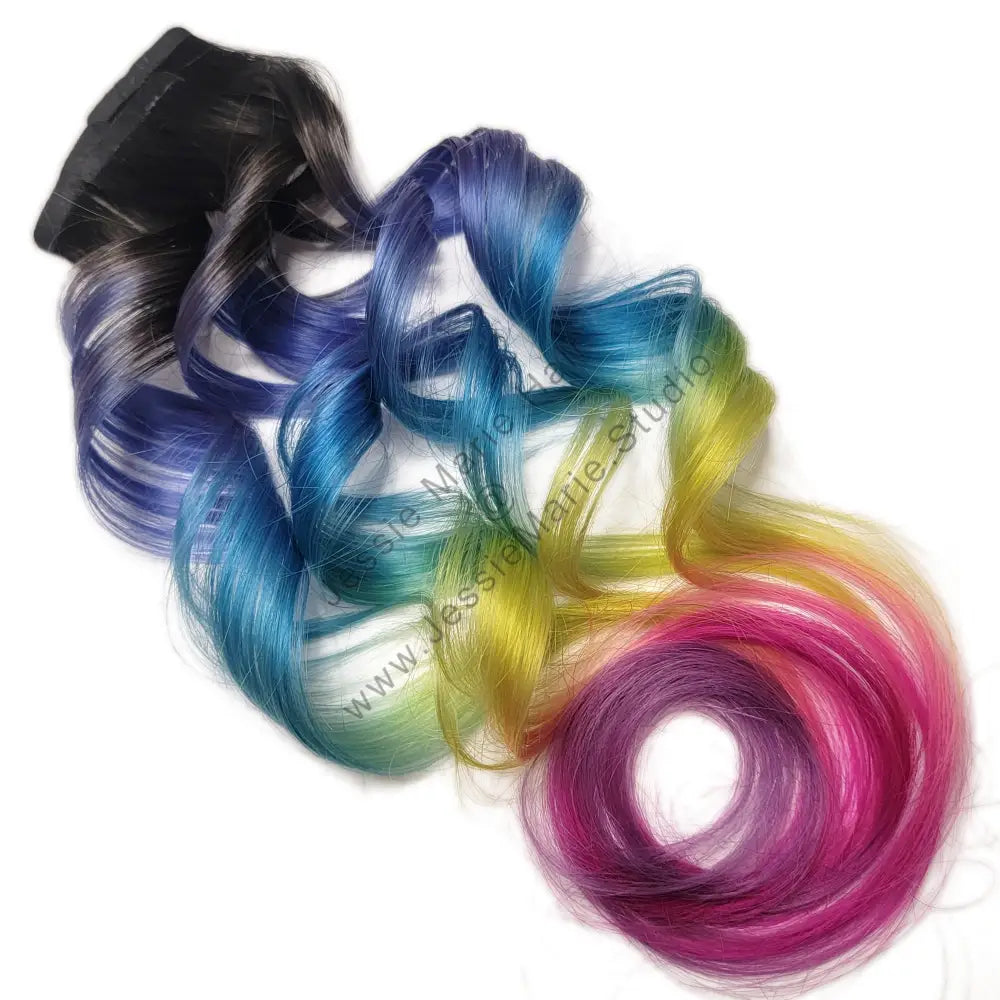 blue and purple clip in hair