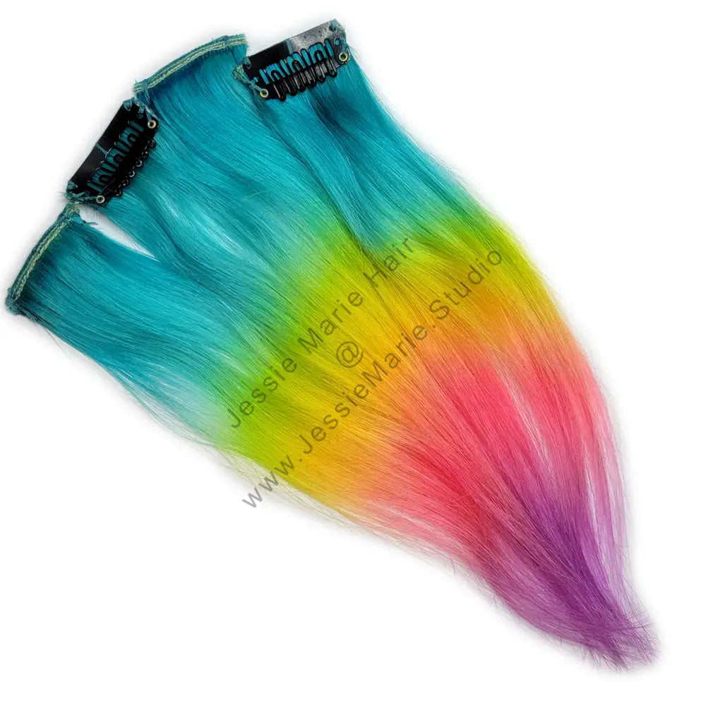 colorful rainbow clip in hair extensions