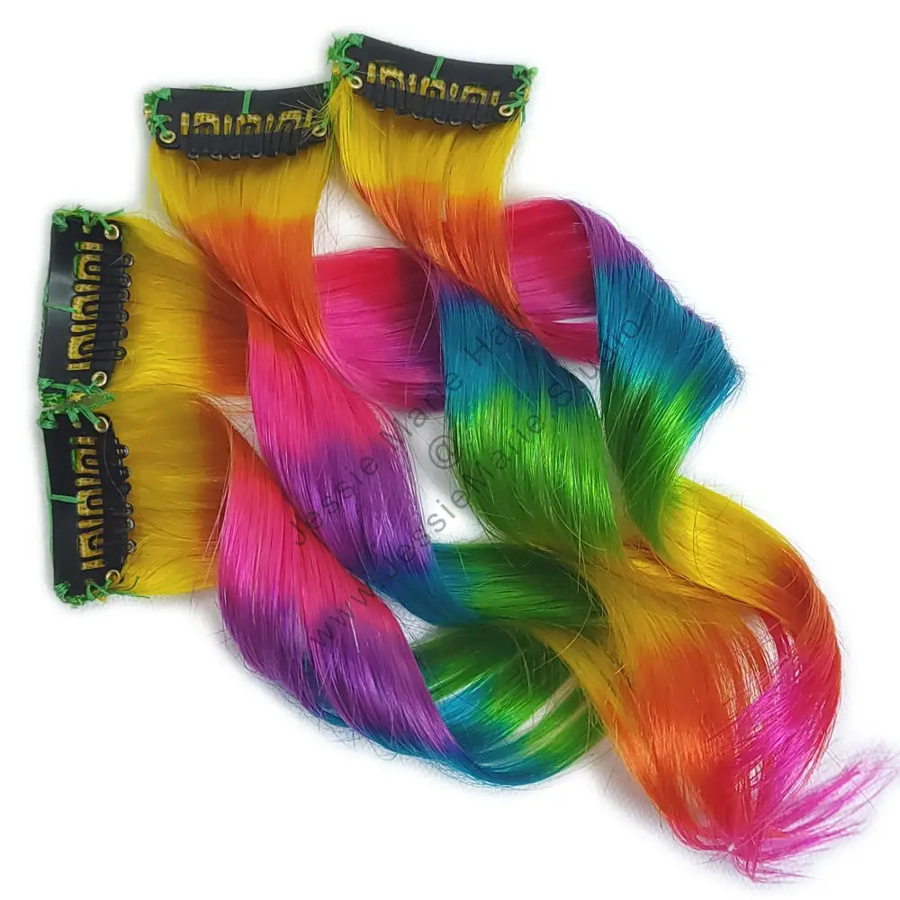 green rainbow clip in hair extensions