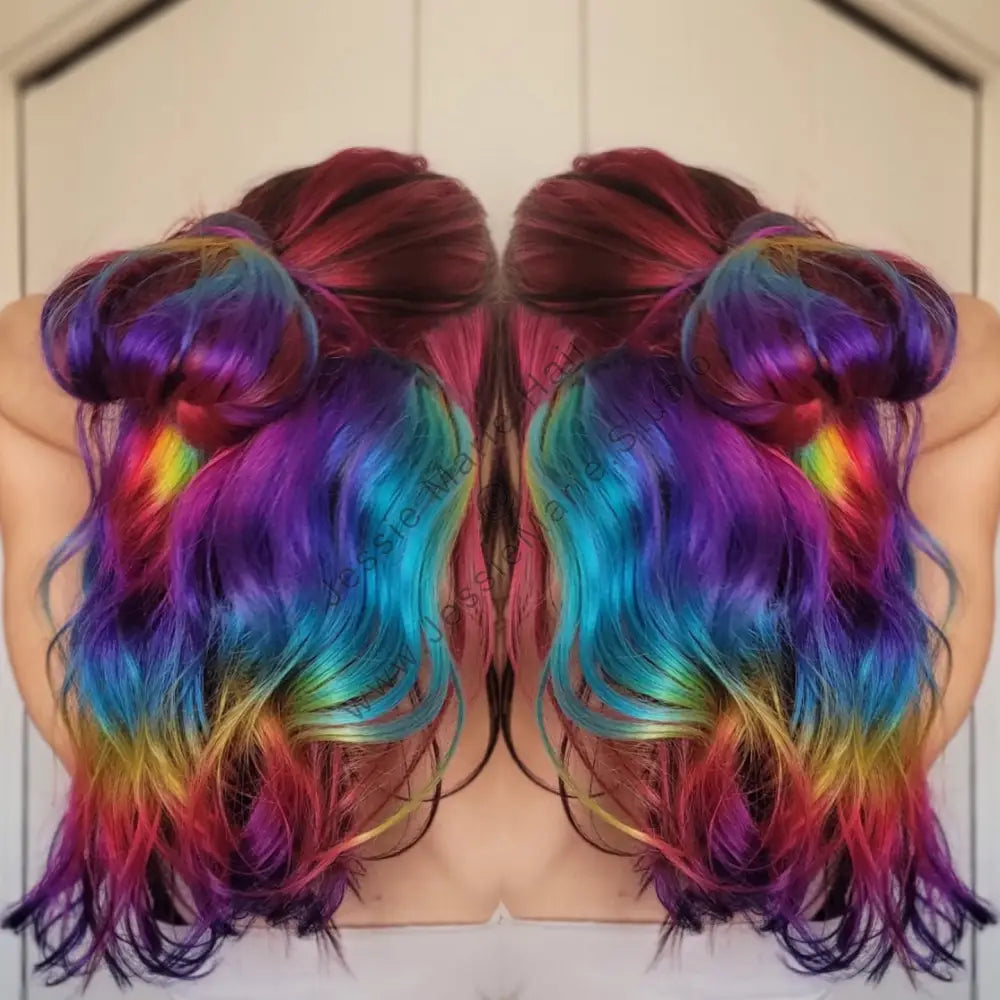 Rainbow Colored Halo Human Hair Extensions
