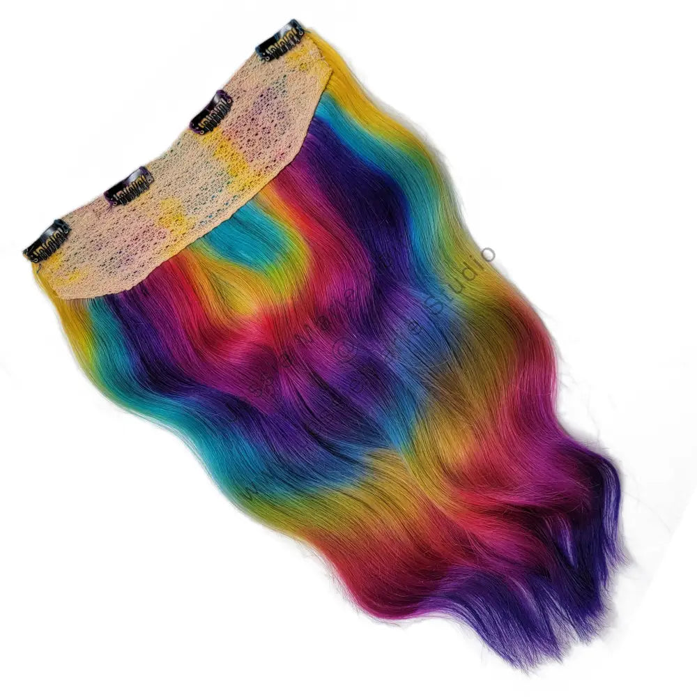 rainbow colored one piece clip in human hair extensions