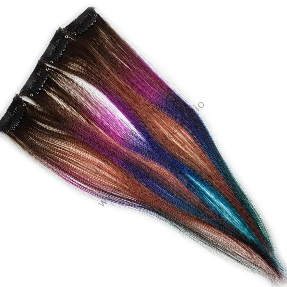 clip in mermaid colored hair - pink, purple, aqua blue and rose gold pink highlights
